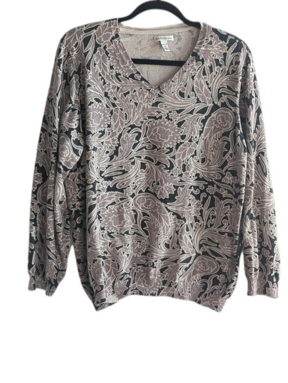 Croft & Barrow Black Purple Gray Sparkly Floral Pullover Sweater Size 3X